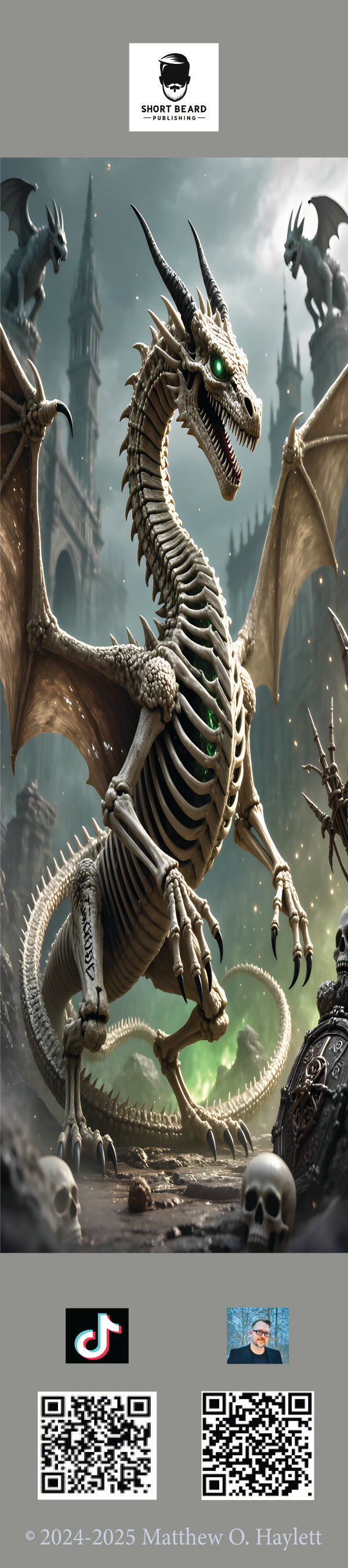 Bone Dragon Bookmark (V2) — 2" x 9" Premium Cardstock, Gloss-Coated with Colored Tassel by Short Beard Publishing