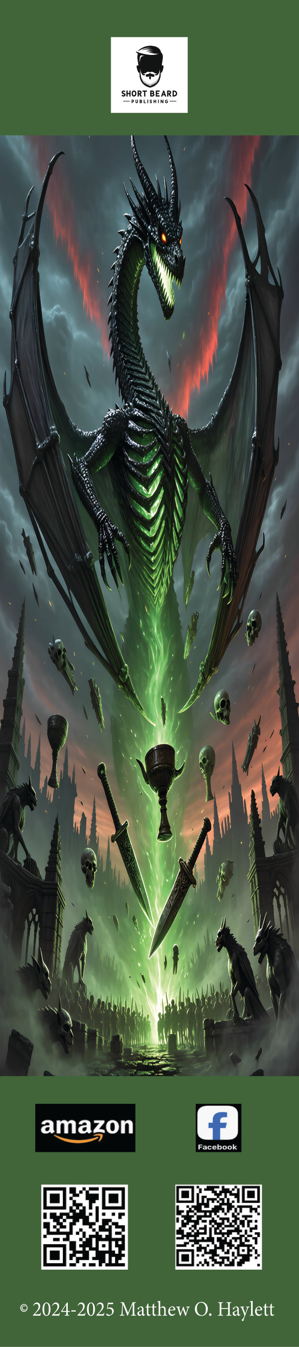 Bone Dragon Bookmark (V4)— 2" x 9" Premium Cardstock, Gloss-Coated with Colored Tassel by Short Beard Publishing