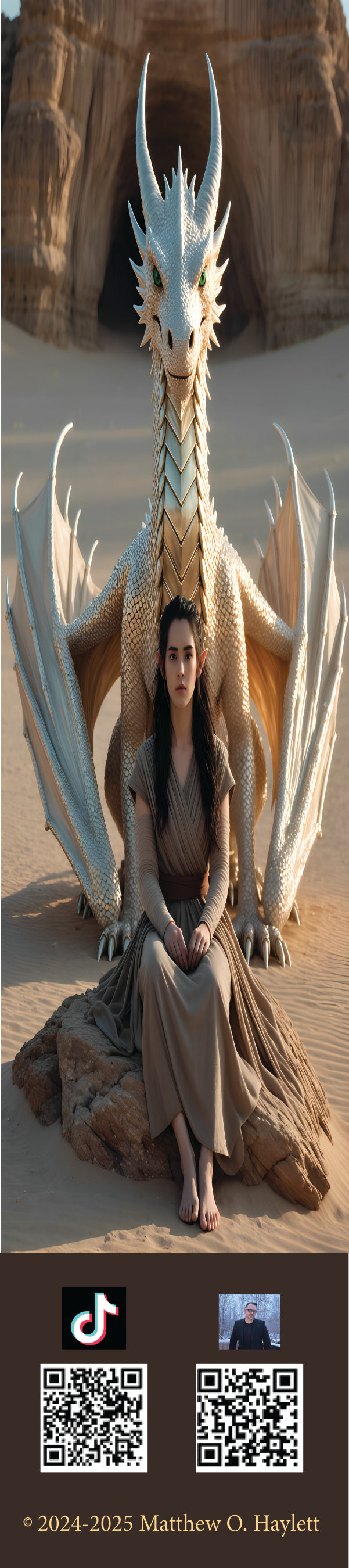 White Desert Dragon Bookmark — 2" x 9" Premium Cardstock, Gloss-Coated with Colored Tassel by Short Beard Publishing